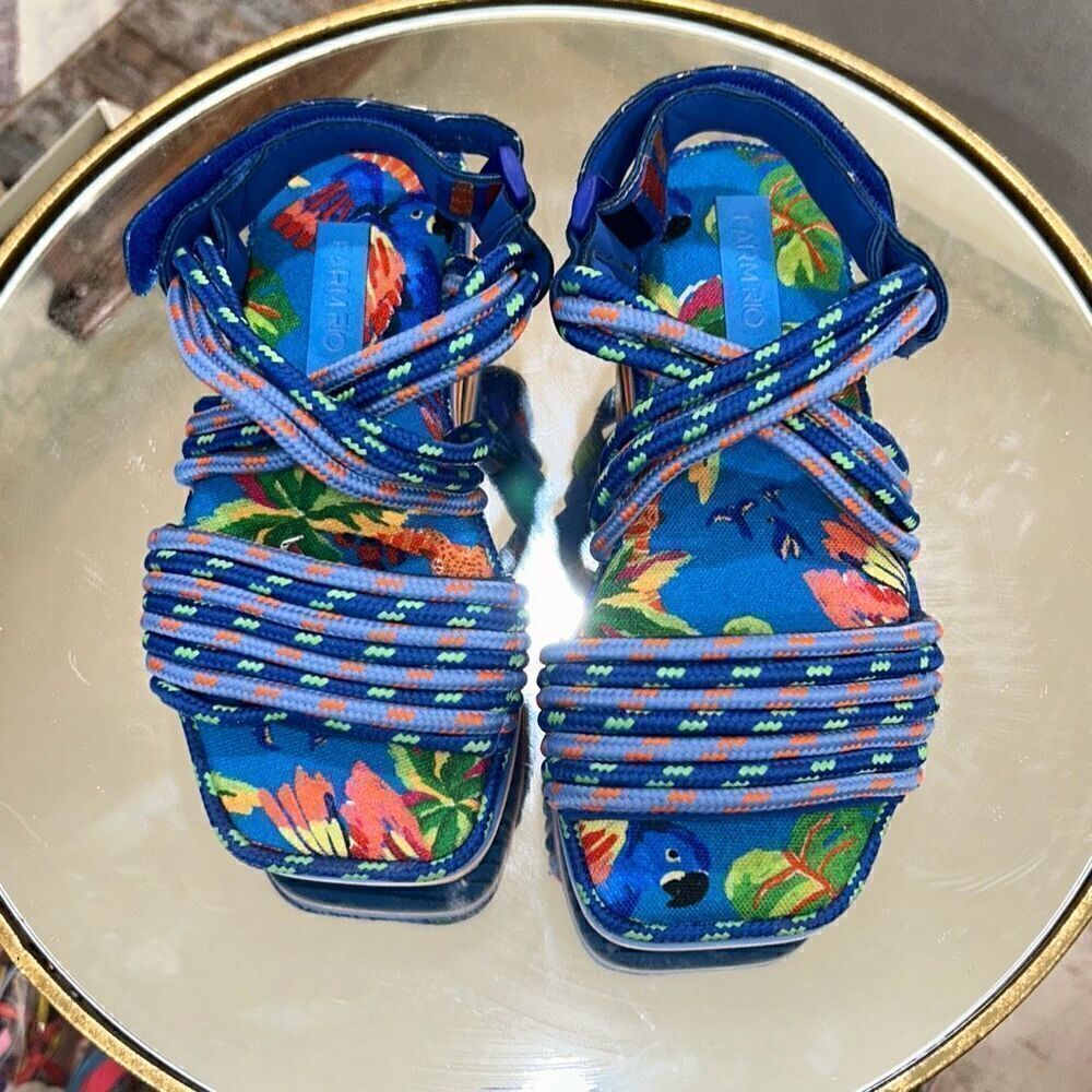 Farm Rio Macaw Platform Rainbow Sandals Women's Size 5 New Without Box